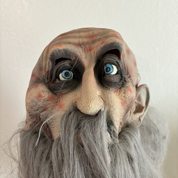 Vtg Paper Magic Group Latex Mask Halloween Old Man Long Gray Beard Creepy 1997 - Picture 1 of 5